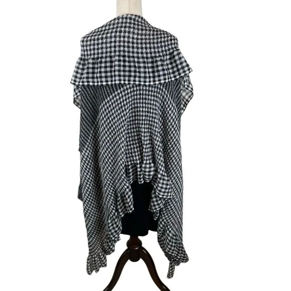Ted Baker London Penny‎ Gingham Frill Ruffle Scarf black and white 40“ square